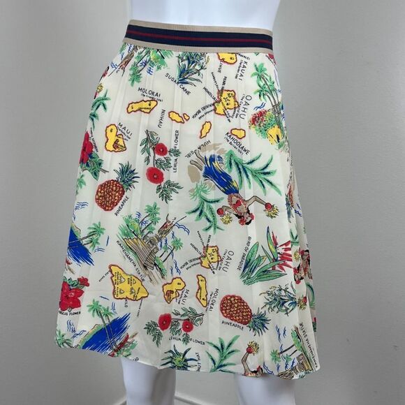 J Crew Women Size 2 Cream Novelty Hawaiian Pleated Mini A Line Skirt Resortwear - Picture 9 of 15